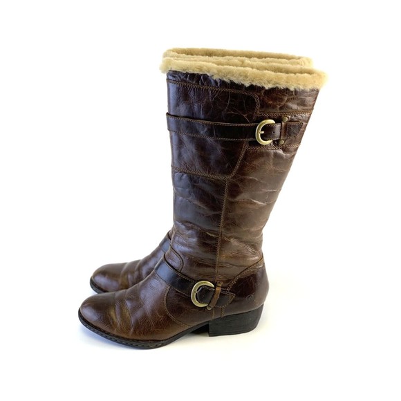 Born Shoes - Born Randi Boots Tall Heel Shearling Lined Brown Distressed Leather Womens 11